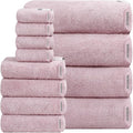 SEMAXE Bath Towel Set, 12 Piece Cotton Towel Set for Bathroom, More Towels for Family Use, Quick Dry with Hanging Loops, Easy Care, Purple