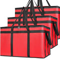 Bodaon 3 Pack Insulated Food Delivery Bags, XXXL Catering Cooler Bag Red | Keeps food hot or frozen for grocery shopping, catering, pizza and rideshare delivery; great for travel and car trips