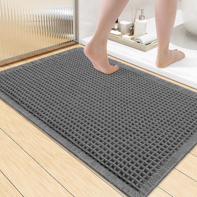 Smiry Waffle Bath Mat 36x24, Extra Soft Absorbent Bathroom Rugs, Non Slip Machine Washable Quick Dry Bath Rugs for Bathroom Floor, Tub, Shower, Home Decor Accessories, Dark Grey