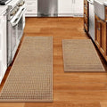 eqivei Kitchen Rugs and Mats Non Skid Washable Set of 2 PCS, Absorbent Runner Rugs for Kitchen, Farmhouse Weave Floor Mats in Front of Sink, 17.3"x 47"+17.3"x 29" (Brown)