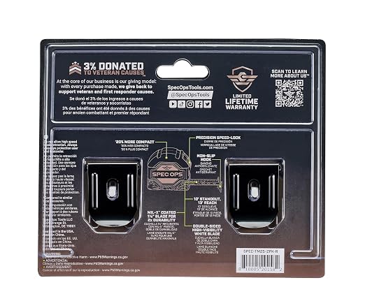 Spec Ops Tools Tape Measure for Measuring & Layout, 1 1/8" Double-Sided Blade and Military-Grade Composite Case, 25 Foot (2) (Retail)