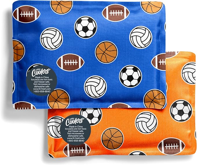 Fit & Fresh Cool Coolers 2 Pack Soft Ice for Lunch Bags, Flexible Stretch Nylon, Durable, Reusable Lunch Box Ice Packs, Soft Ice, Reusable Freezer Packs, Lunch Ice, Easy to Clean, Sports Balls