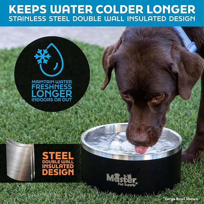 Master Pet Supply Stainless Steel Dog Bowls - 64 oz, Heavy Duty - Rose Quartz, Double Wall Extra-Thick Insulated, Non-Slip Pet Water Bowl for Dogs, Cats & Pets, Anti Rust Metal, Dish Washer Safe