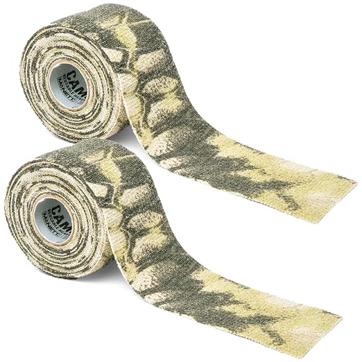 GEAR AID Camo Form Self-Cling and Reusable Fabric Camouflage Wrap, Adds Grip and Shield Hands from Hot or Cold Surfaces to Protect You and Your Equipment, Kryptek Highlander, 2” x 144” Roll, 2 Pack