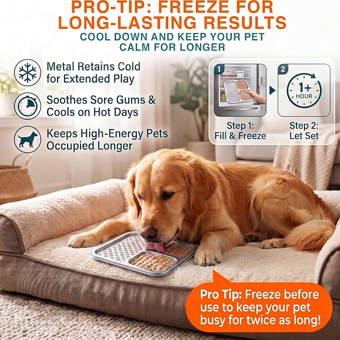 2 Pack - Stainless Steel Lick Mat for Dogs & Cats, Large Non-Slip Slow Feeder Pad with Suction Cups, Chew-Proof Dog Licking Mat for Anxiety Relief, Bathing & Grooming Time