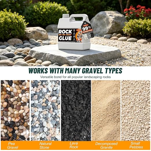 Oyevila 34 oz Rock Glue for Landscaping, Pet-Safe & Non-Toxic Gravel Binder | Water-Based Rock Binder Dries Clear and Is Ideal for Pea Gravel, Small Pebbles and Decorative Stone Landscaping.