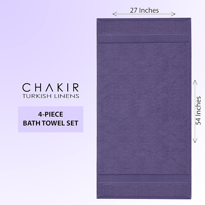 Chakir Turkish Linens 4 Piece Large Bath Towels, 100% Cotton Turkish Towels for Bathroom, Luxury Soft Absorbent Bath Towel Set, 27 x 54 Inches, Plum