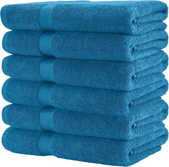 HERCULEAN Premium Bath Towels 24 x 48 Pack of 6 | Quick Dry and Highly Absorbent | 100% Cotton Terry Towels for Bathroom - Perfect for Shower - Pool and Spa - Luxury Soft Towels - Teal Blue