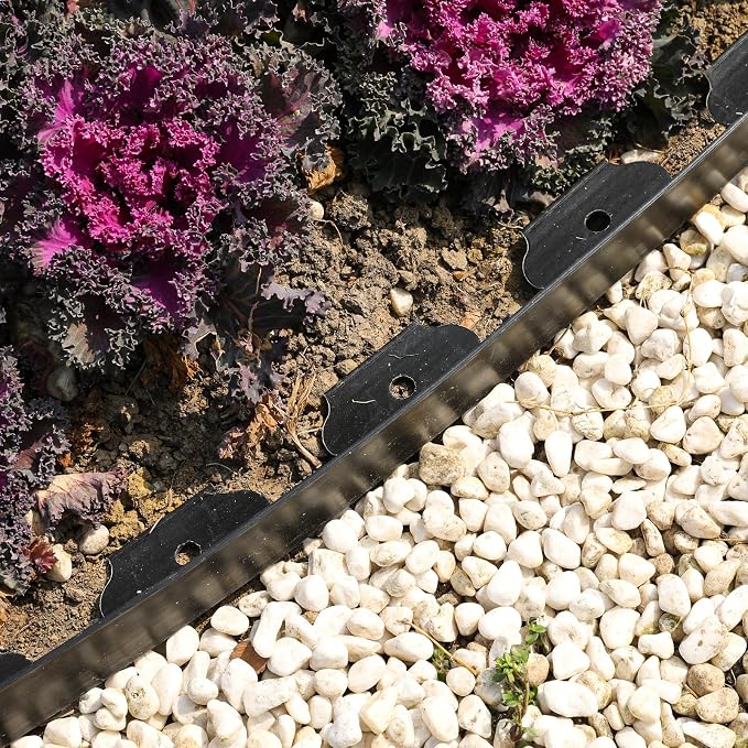 4 Inch x 66FT Garden Edging Border with 90pcs Spikes, Plastic Edging Border | landscape edging,garden edging,garden edging border,flower bed edging borders,lawn edging, Yard, Paver, Playground, Pathway