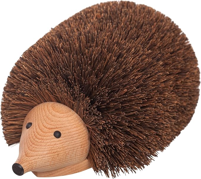 REDECKER Bassine Fiber Shoe Cleaning Hedgehog, 11-3/4 inches - Sturdy Beechwood Base - Natural Bristles, Decorative Design - Hedgehog Boot Scraper - Hedgehog Shoe Brush, Made in Germany