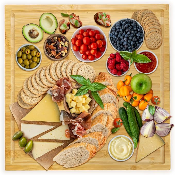 Utoplike Bamboo Cutting Board 20 x 20 inch, Large Wood Chopping Boards | for Kitchen, Meat, Vegetables, BBQ, Square Butcher Block with Juice Groove and handle, 1"Th