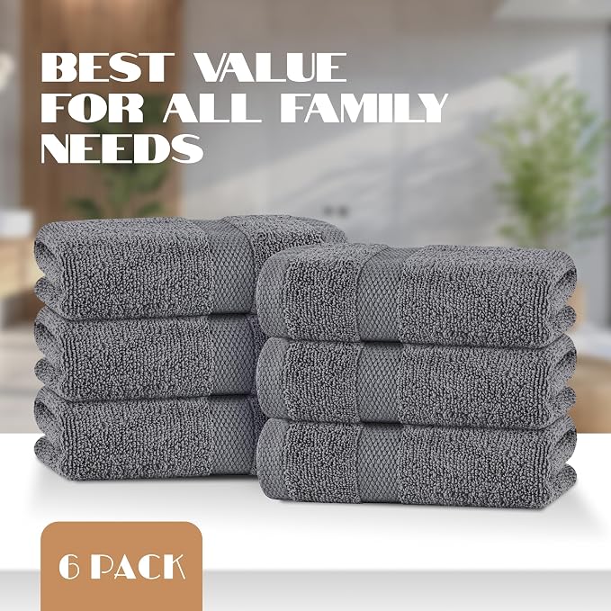 White Classic Gray Hand Towels for Bathroom [6 Pack] Cotton Hand Towel Bulk for Gym, Kitchen and Spa, 16x27 Inches Soft Highly Absorbent Quick Dry Terry Salon Towels