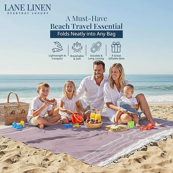 LANE LINEN Beach Blanket Sand Free, Soft & Large Beach Towel - Regal Orchid