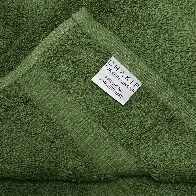 Chakir Turkish Linens 6 Piece Washcloth Set, 100% Cotton Turkish Washcloths for Bathroom, Luxury Soft Absorbent Face Towels, 13 x 13 Inches, Moss