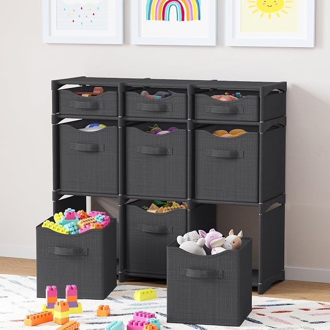 Cube Storage Organizer with 9 Storage Bins Included – Storage Cubes for Home Organization, Toy Storage, Office Storage, Living Room Storage, and General Storage Solution (Dark Grey)