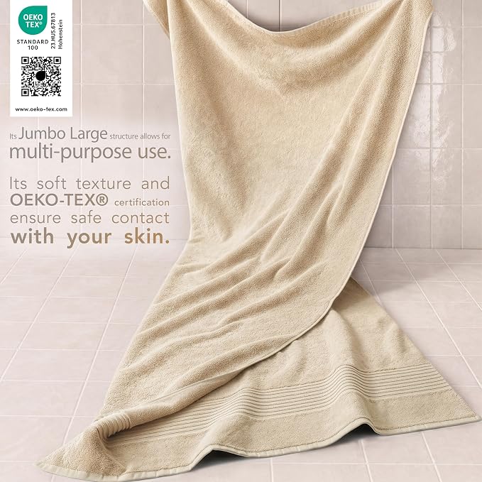 Cotton Paradise 100% Cotton Turkish Towel Set, Soft Absorbent Quick Dry, 2 Piece 35x70 Bath Sheet Set, Beige
