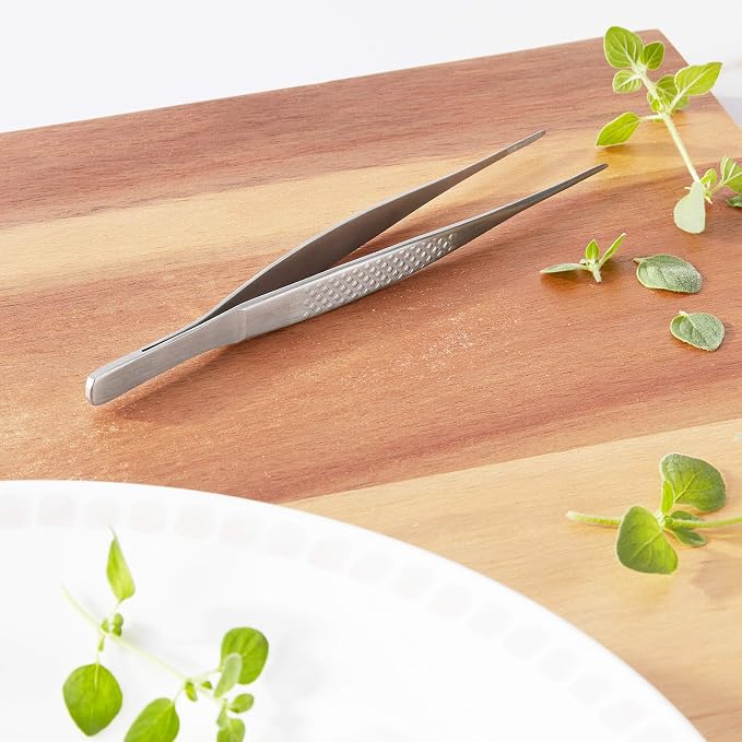 Mercer Culinary 18-8 Stainless Steel Precision Plus Chef Plating Tong, Fine Point, 6-1/8 Inch