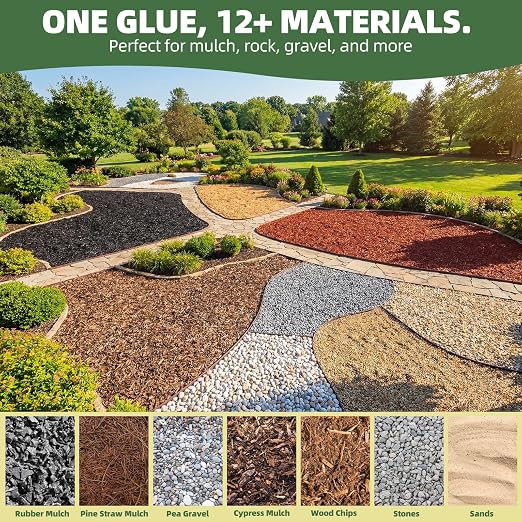 Mulch Binder 2 Gallons - Super Stick Rock Glue for Landscaping Gravel Binder for Pea Gravel, Long-Lasting & Non-Toxic, Covers 2X More Area Pebble Gravel Hold for Paths, Patios & Garden Borders