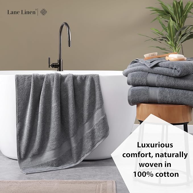 LANE LINEN Bath Sheet Quick Dry 100% Cotton 4 Pack Soft - Cool Grey | Towels For Dorm - Densely Woven, Coordinated Colors, Everyday Durability, OEKO-TEX Certified, Ring-Spun Durability
