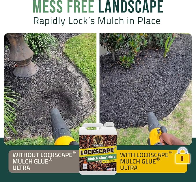 Lockscape Mulch Glue for Landscaping - Lasts Up to 2 Years, Non-Toxic, Ultra Concentrated Landscape Binder - Strong Mulch and Rock Glue for Landscaping Pea Gravel, Pine Straw & More (2 Gallon)