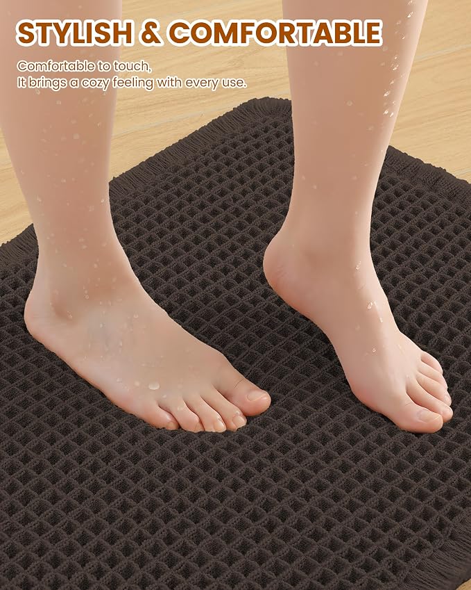 Smiry Waffle Bath Mat 36x24, Extra Soft Absorbent Bathroom Rugs, Non Slip Machine Washable Quick Dry Bath Rugs for Bathroom Floor, Tub, Shower, Home Decor Accessories, Chocolate