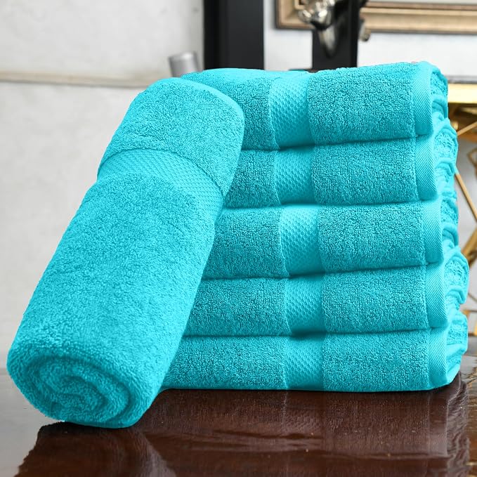 HERCULEAN Premium Bath Towels 24 x 48 Pack of 6 | Quick Dry and Highly Absorbent | 100% Cotton Terry Towels for Bathroom - Perfect for Shower - Pool and Spa - Luxury Soft Towels - Aqua Blue