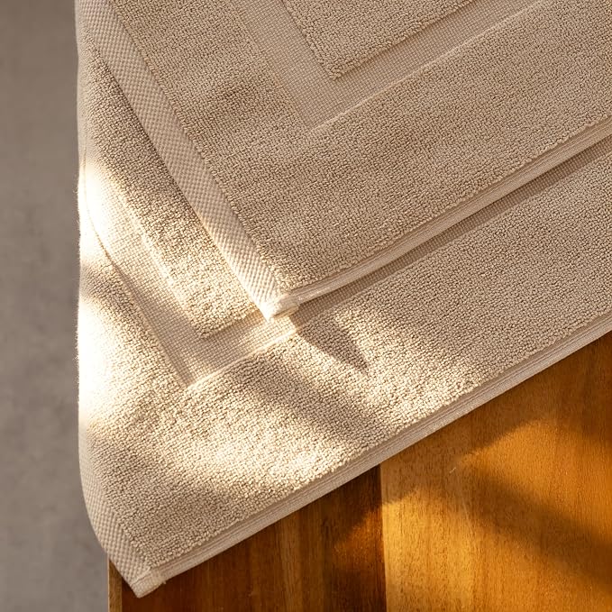 SALBAKOS 2-Piece 100% Turkish Cotton Bath Mat Towel, 20x34 inch, Taupe | Bathroom Floor Towels, Thick Soft Most Absorbent Quick-Dry Durable Large Size Foot Rug, Premium Hotel Quality Made in Turkey
