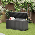 Deck Box, 82 Gallon Resin Indoor and Outdoor Storage Box Waterproof for Garden Tools, Pool Accessories Storage Bench, Patio Furniture and Cushions with Lockable Lid, Black