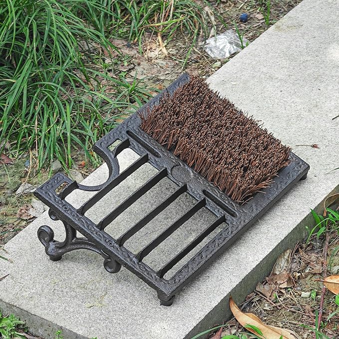 Boot Brush Scraper Outdoor, Heavy Duty Cast Iron Boot Scrubber and Shoe Cleaner with Stiff Bristles, Vintage Rustic Boot Scrapers with Brushes for Entryway, Porch, Garden, Garage