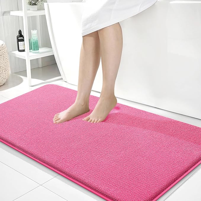 OLANLY Memory Foam Bathroom Runner Rugs 44x24, Absorbent Long Mat, Hot Pink | Soft Quick Dry Bath Mat Rugs, Non-Slip, Machine Washable Mat for Bathroom Floor, Tub and Shower, Home Decor Accessories