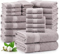 LANE LINEN Bath Towel Set 100% Cotton 24 Piece Soft Absorbent - Platinum | Cotton Towel Set - Densely Woven & Soft, Easy-Care, Coordinated Colors, OEKO-TEX Certified, Ring-Spun Durability