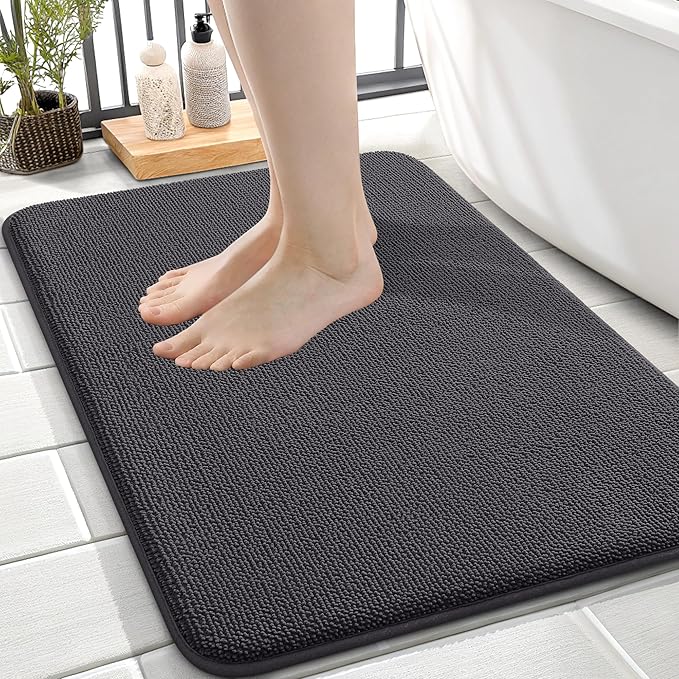 OLANLY Memory Foam Small Bathroom Rugs 24x16, Absorbent Bath Mat, Dark Grey | Soft Quick Dry Bath Mat Rugs, Non-Slip, Machine Washable Mat for Bathroom Floor, Tub and Shower, Home Decor Accessories