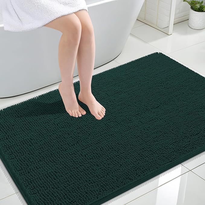 OLANLY Large Bathroom Rugs 44x32, Soft Absorbent Chenille Bath Rugs, Rubber Backing Quick Dry, Machine Washable Bath Mats for Bathroom Floor, Tub and Shower, Home Decor Accessories, Blackish Green