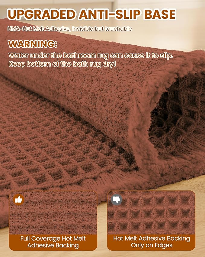 Smiry Waffle Bath Mat 36x24, Extra Soft Absorbent Bathroom Rugs, Non Slip Machine Washable Quick Dry Bath Rugs for Bathroom Floor, Tub, Shower, Home Decor Accessories, Orange