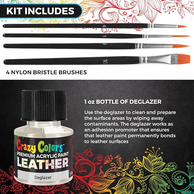 Crazy Colors Premium Acrylic Shoe & Leather Paint Kit 13-Color with 4 Brushes (1 oz Bottles) - Acrylic Leather Paint for Shoes, Sneakers, Jackets, Bags, Purses, Furniture