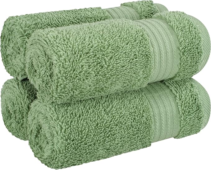Cotton Paradise 100% Cotton Turkish Towel Set, Soft Absorbent Quick Dry, 4 Piece Washcloth Set, Sage Green