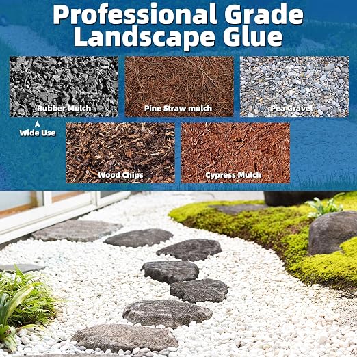 Mulch Glue – 2 Gallon: Saves $70 & Covers 2X More Area. Pet-Safe Rock Glue for Landscaping, Super Stick Adhesive for Rubber Mulch, Wood Chips, Pea Gravel & Small Rocks – Ideal for Landscaping