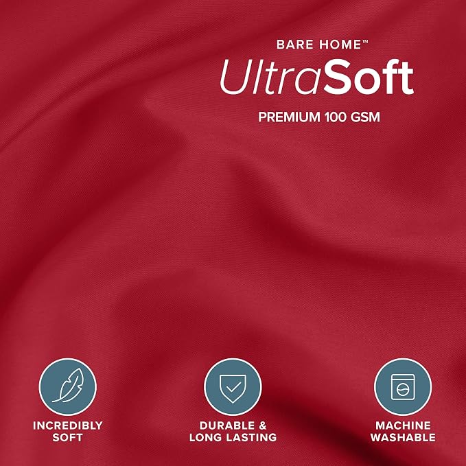 Bare Home Bedding Duvet Cover Oversized Queen Size - Premium 1800 Super Soft Collection - Lightweight, Cooling Duvet Cover - Soft Breathable Bedding (Oversized Queen, Red)