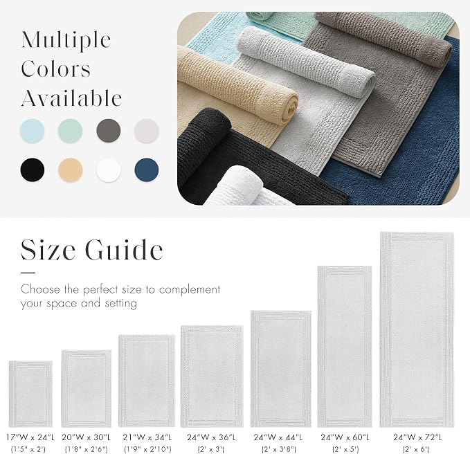 Madison Park Splendor Reversible 100% Cotton Bath Rug, 20 x 30, Grey | Tufted Bathroom Mat, 3000 GSM, Hotel Quality, Luxurious Plush, Medium Pile, Absorbent, Quick Dry, OEKO-TEX, Shower Room Décor