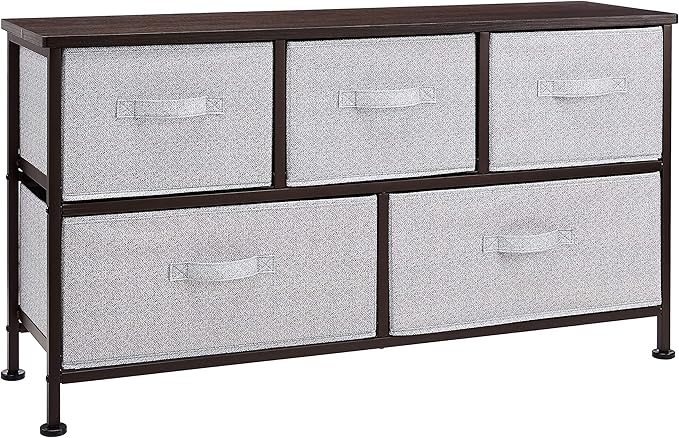 Amazon Basics Extra Wide Fabric 5-Drawer Storage Organizer Unit for Bedroom Closet, Bronze