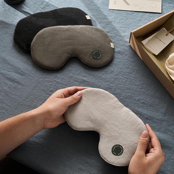 2-PACK Linen Eye Sleep Mask Oversized for sleeping • Organic Oeko-TEX Standard • Blackout Eye Shade cover • Adjustable strap • Breathable Travel Meditation Essential •Gift idea Woman Man (Black+Natur)