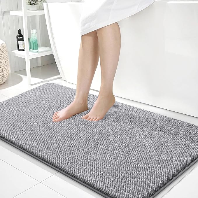 OLANLY Memory Foam Bathroom Runner Rug 44x24, Absorbent Long Bath Mat, Grey | Soft Quick Dry Bath Mat Rugs, Non-Slip, Machine Washable Mat for Bathroom Floor, Tub and Shower, Home Decor Accessories