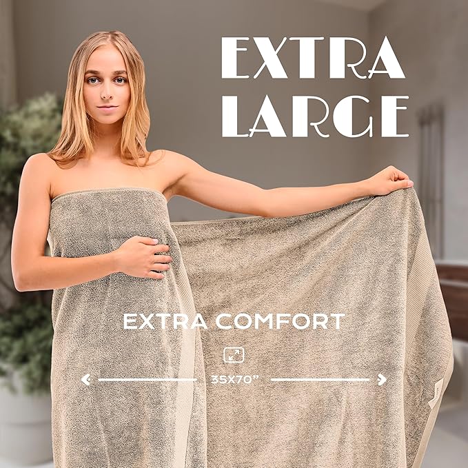 White Classic Luxury Soft Bath Sheet Towels - 650 GSM Cotton Luxury Towels Extra Large 35x70 | Highly Absorbent and Quick Dry | Hotel Quality, Taupe, 2 Pack