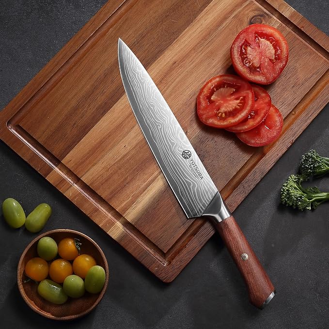 YOTSUBA 9 Inch Japanese Chef Knife, Razor Sharp Professional Kitchen Knife, High Carbon Stainless Steel with Ergonomic Wood Handle, Premium Gift Box for Home Cooking and Gifting