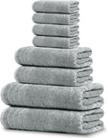 Tens Towels 8 Piece Towel Set, 2 XL Bath, 2 Hand, 4 Washcloth, Cool Grey | 100% Cotton, Lighter Weight, Quicker to Dry, Super Absorbent, Perfect for Bathroom