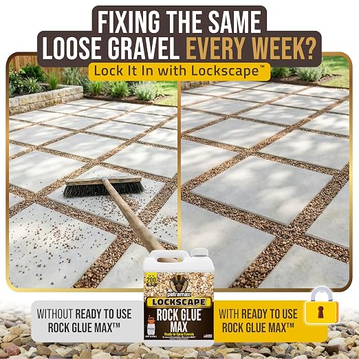 PetraMax Lockscape Rock Glue for Landscaping, 1 Gal (Made in USA) - 100% Permeable & Pet-Safe Landscape Adhesives for Stones & Pebbles - Ready to Spray Pea Gravel Binder & Mulch Glue for Landscaping