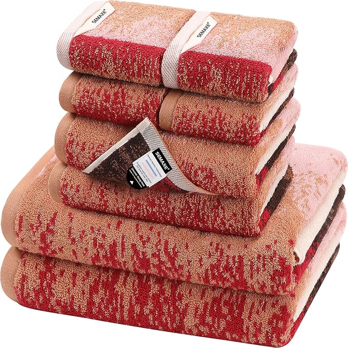SEMAXE Bath Towel Set, 8 Piece Towel Set for Bathroom, Quick Dry Cotton Towels with Hanging Loops, Easy Care, Ombre Gradient