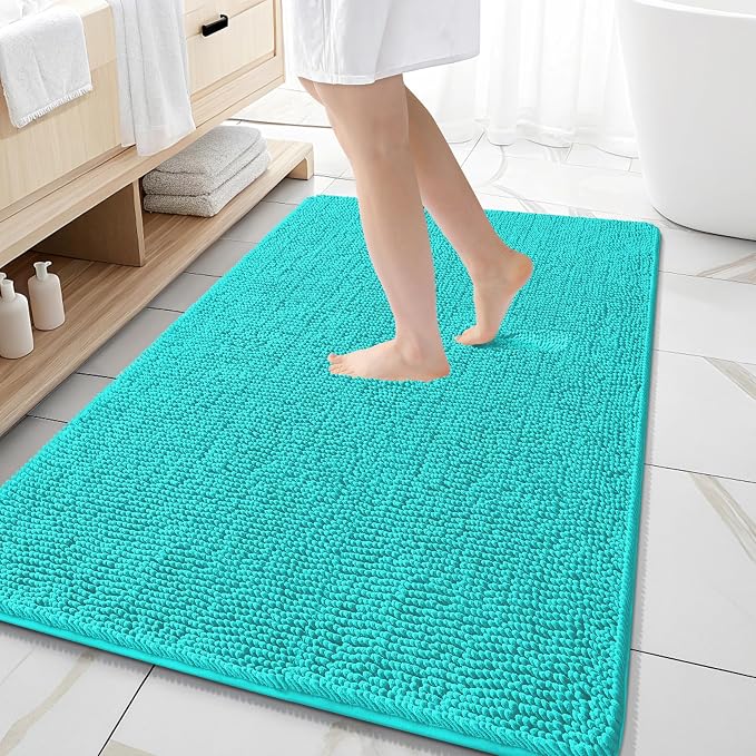 OLANLY Large Bathroom Rugs 59x35, Extra Soft Absorbent Chenille Bath Rugs, Rubber Backing Quick Dry, Machine Washable Bath Mats for Bathroom Floor, Tub and Shower, Home Decor Accessories, Teal