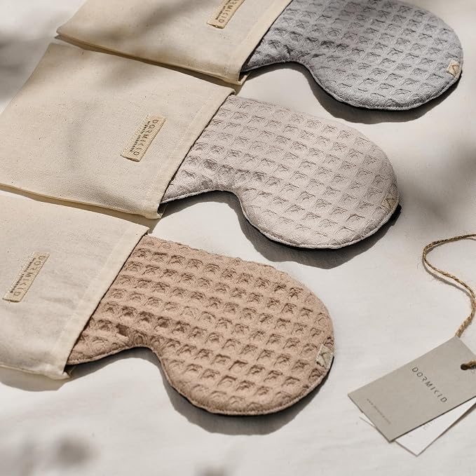 2-Pack Cotton Eye Sleep Mask Oversized for Sleeping • Organic Oeko-TEX Standard • Blackout Eye Shade Cover • Breathable Travel Meditation Essential • Gift idea Woman Man (Poudre+Ivory)