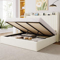 Allewie King Lift Up Storage Hydraulic Bed Frame,Charging Station,Cream | Storage Shelf Headboard with Charging Station,Type-C,USB Ports,Hydraulic Support,Velvet Upholstered,No Box Spring Needed